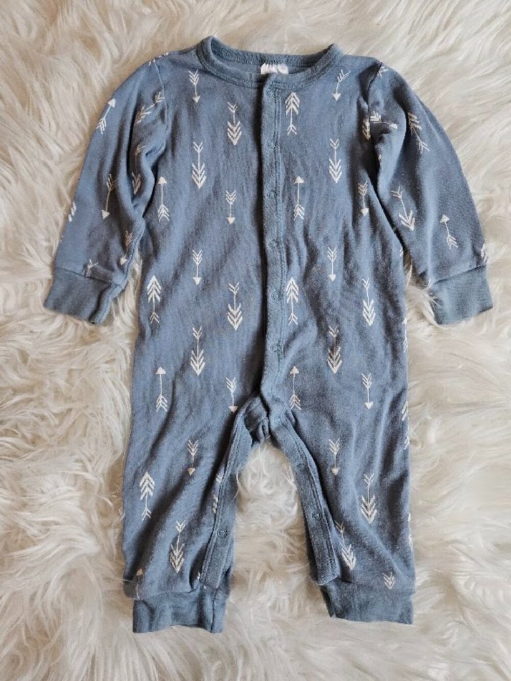 Modern moments blue snap button arrow boho bohemian footless pajama cotton 6-9M